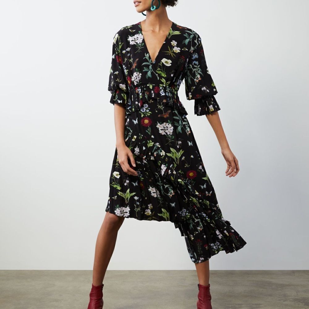 Joie Analena Floral 3/4 Sleeve Pleat Asymmetrical Dress New With Tag Size Medium